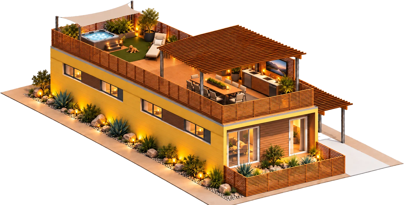 Deck plus front patio