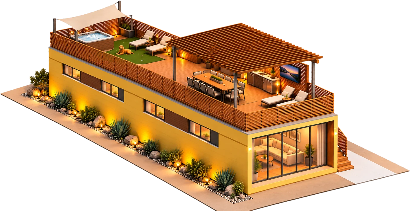Full-length roof deck